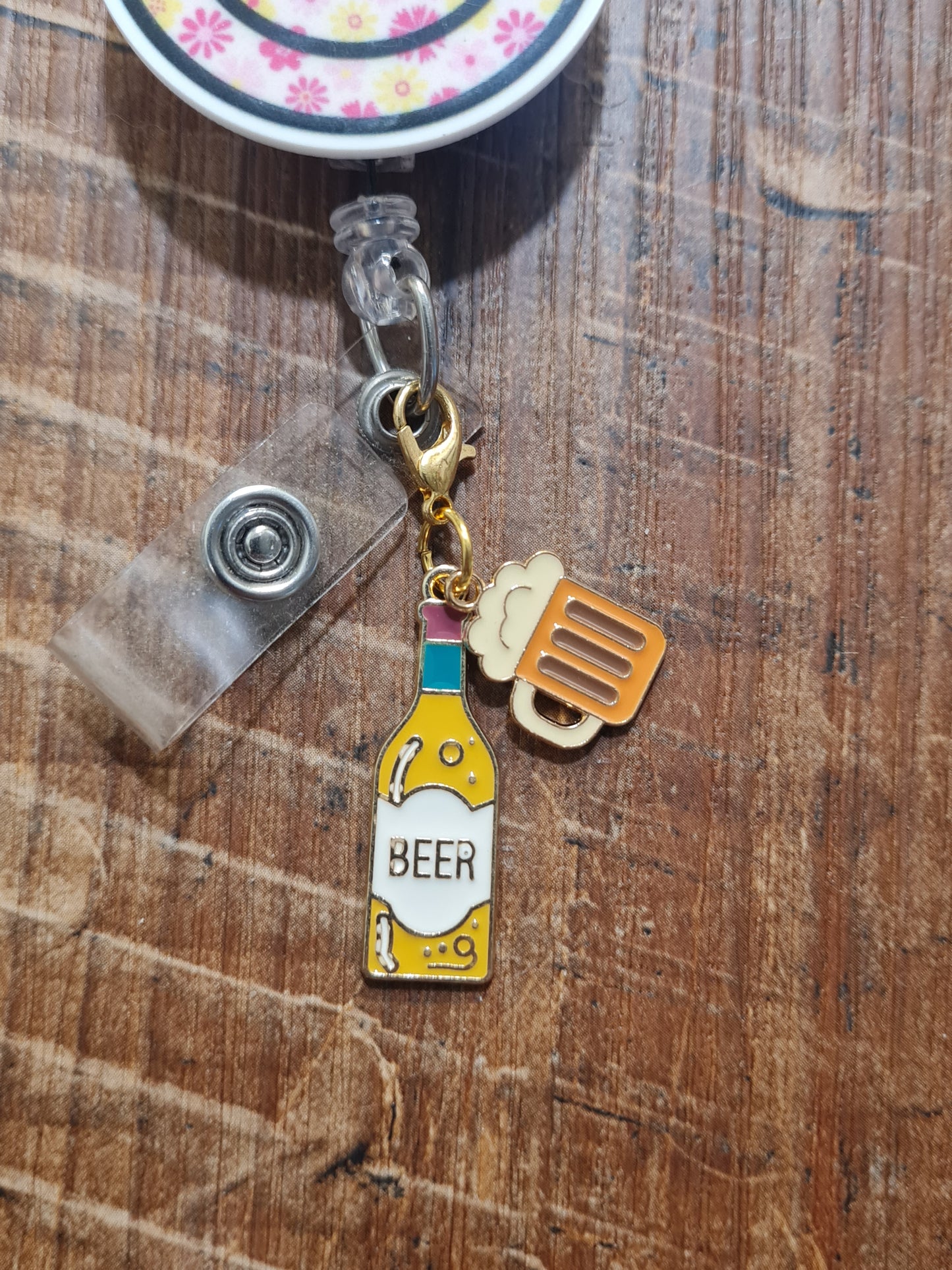Beer Bottle, Wine Bottle and Glass ID Badge Reel Charm - Cute Sparkling Wine Accessory for Nurses, Teachers, and Office Staff