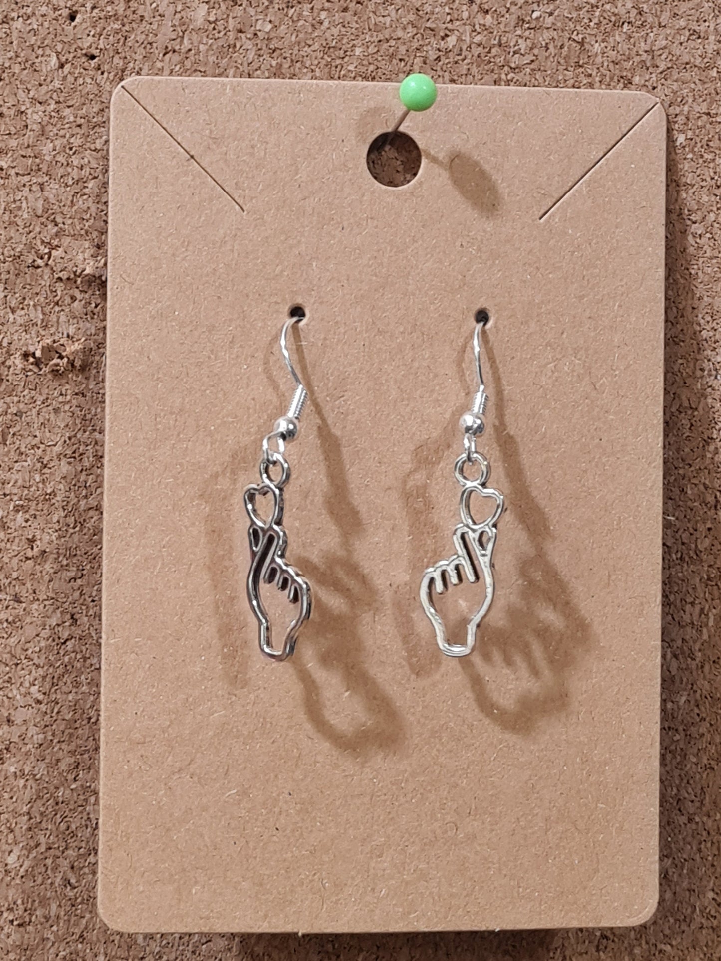 Finger Heart Earrings ~ Stainless Fish Hook Posts ~