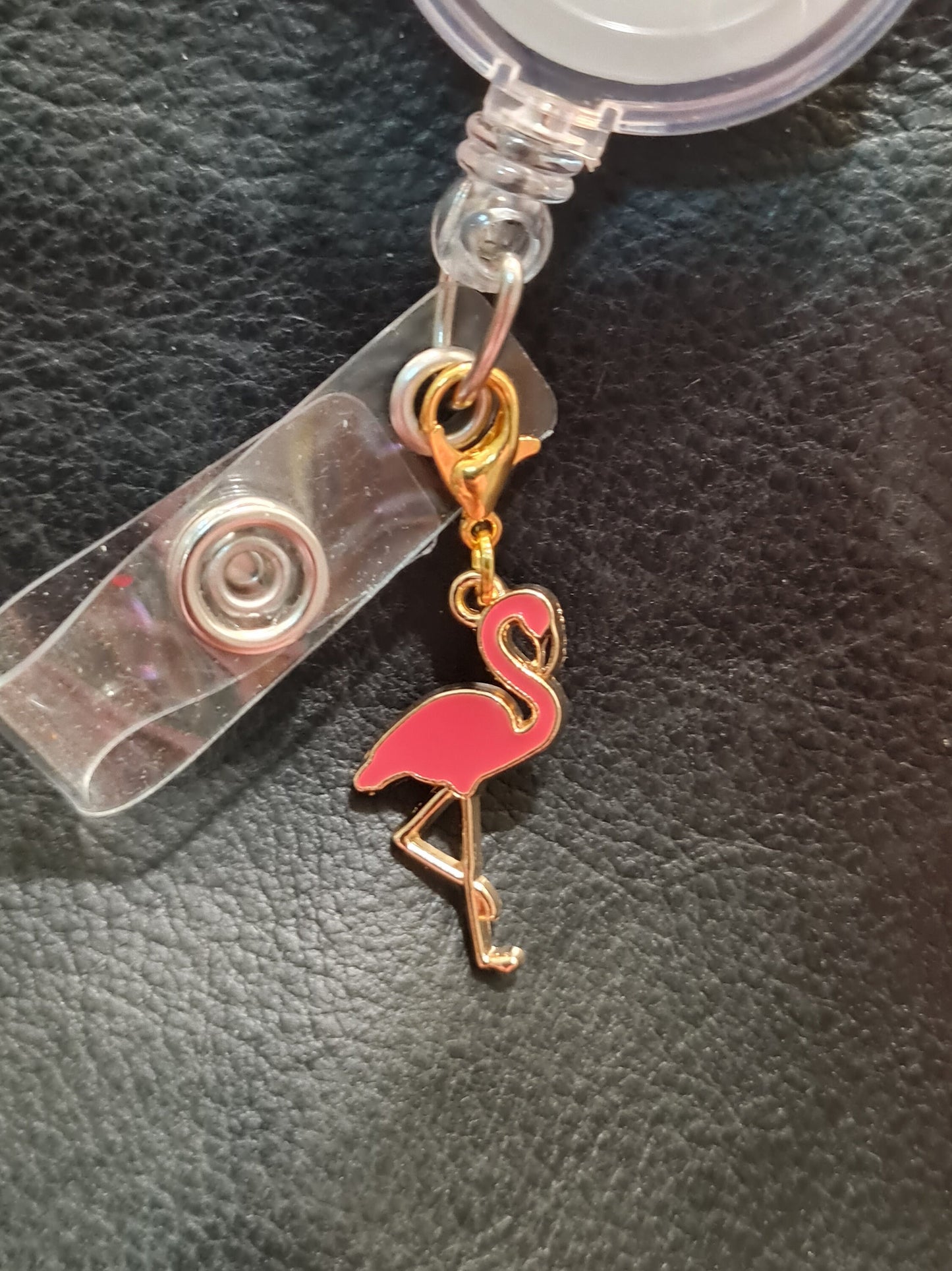 Flamingo ~ ID Badge Reel Charm ~ Custom Made Charms ~ Badge Buddy ~ Badge Accessories ~ Beach Theme ~ Badge Charm