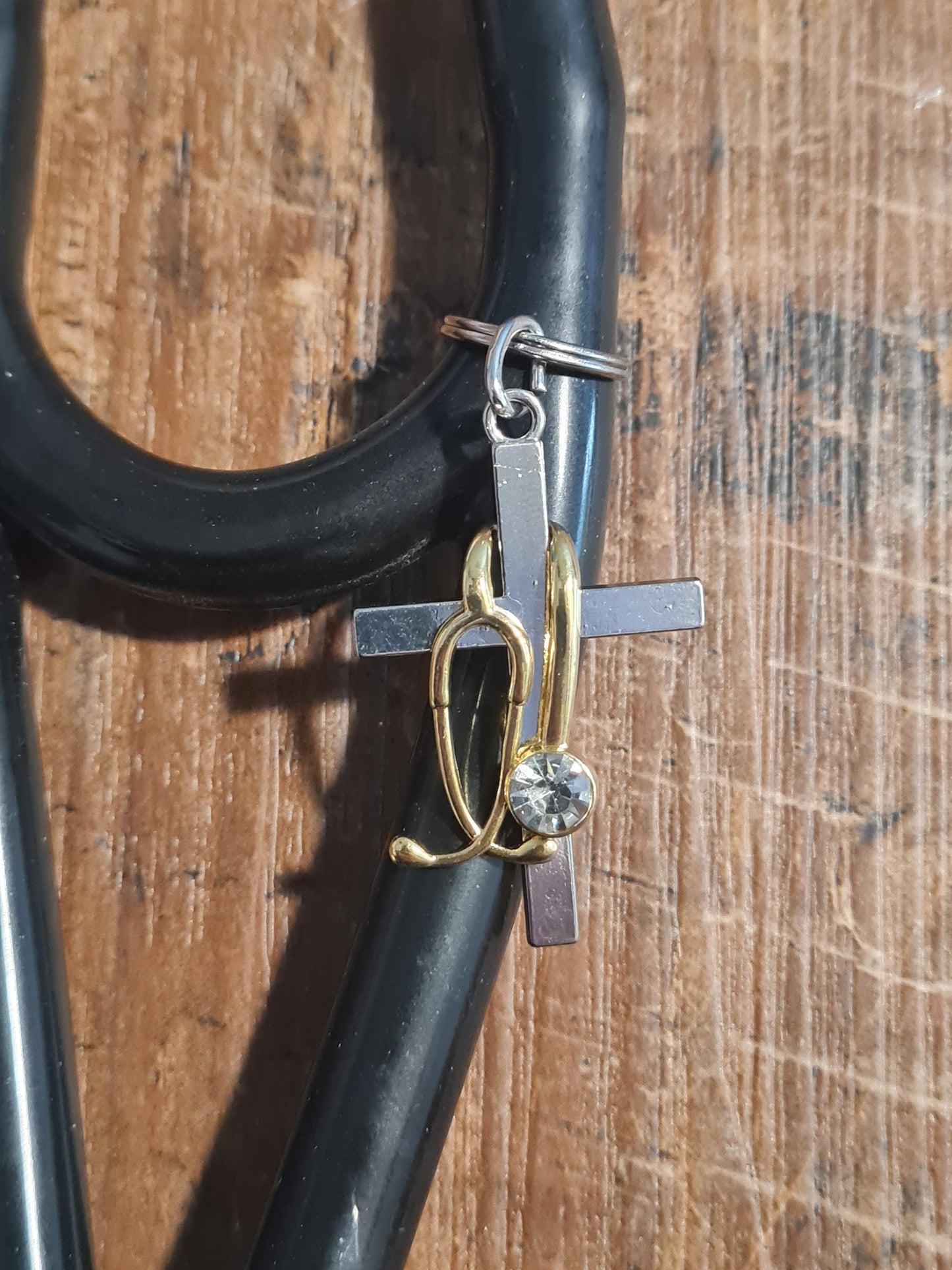 Cross ~ Stethoscope Charm ~ RN Charm ~ Medical Stethoscope Charm ~ Christian Charm ~ Physician Charm ~ Stethoscope Tag ~ OT ~ RT