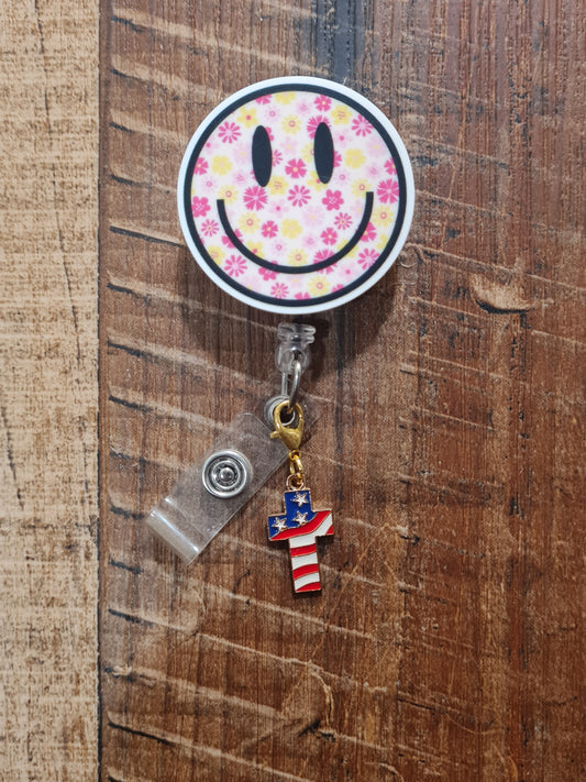 American Flag Cross ~ ID Badge Reel Charm ~ Custom Made Charms ~ Badge Buddy ~ Badge Accessories