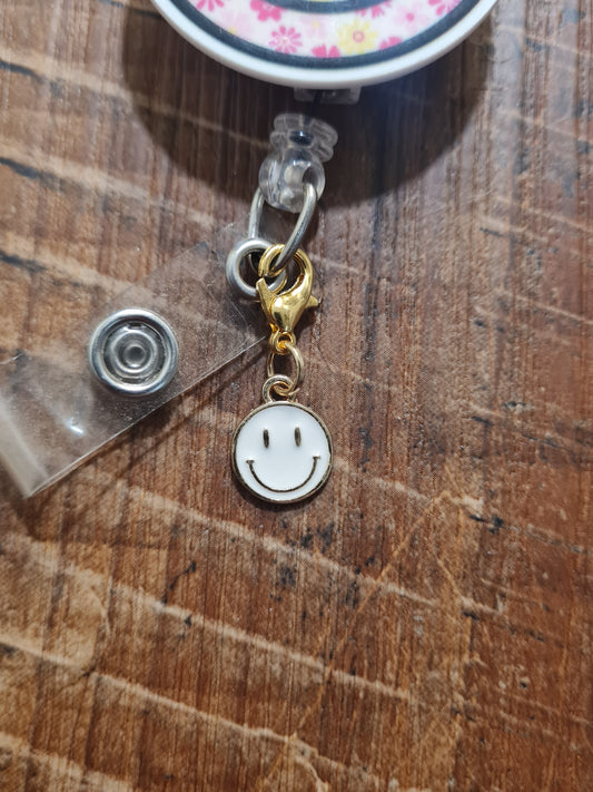 Smiley Face ~ ID Badge Reel Charm ~ Custom Made ~ 3 Colors ~ Badge Buddy ~ Badge Accessories