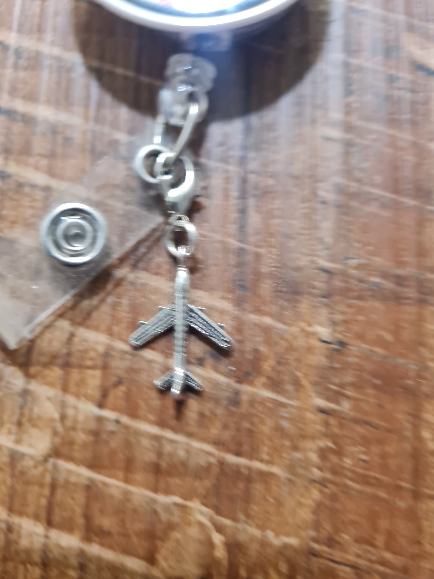 Airplane Jet ID Badge Reel Charm - Silver Aviation Lanyard Accessory for Pilots, Flight Attendants, and Aerospace Engineers