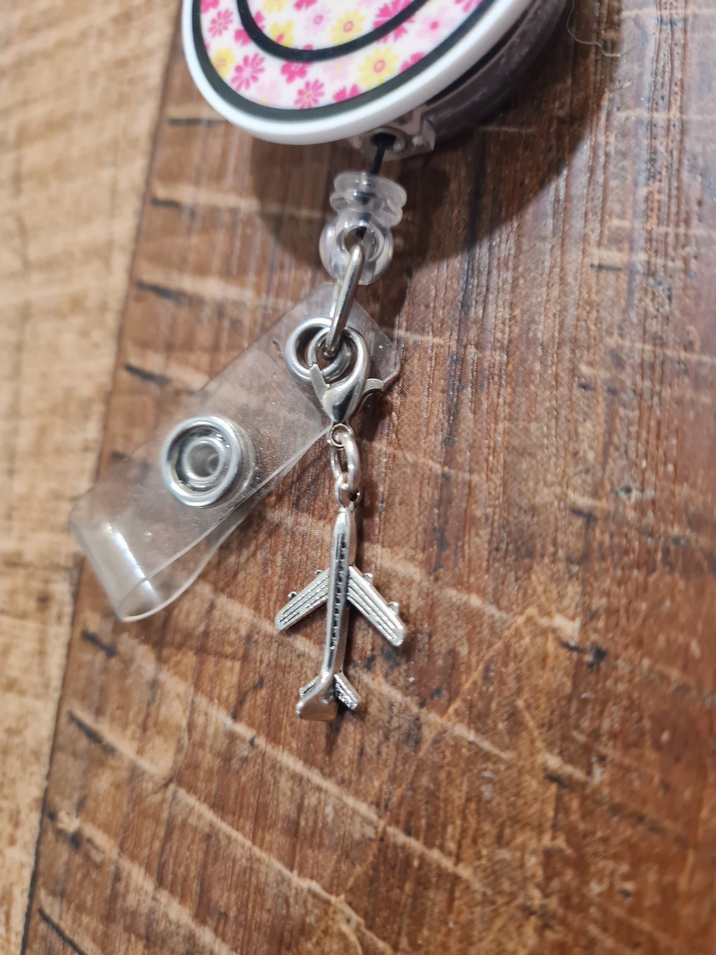 Airplane Jet ID Badge Reel Charm - Silver Aviation Lanyard Accessory for Pilots, Flight Attendants, and Aerospace Engineers