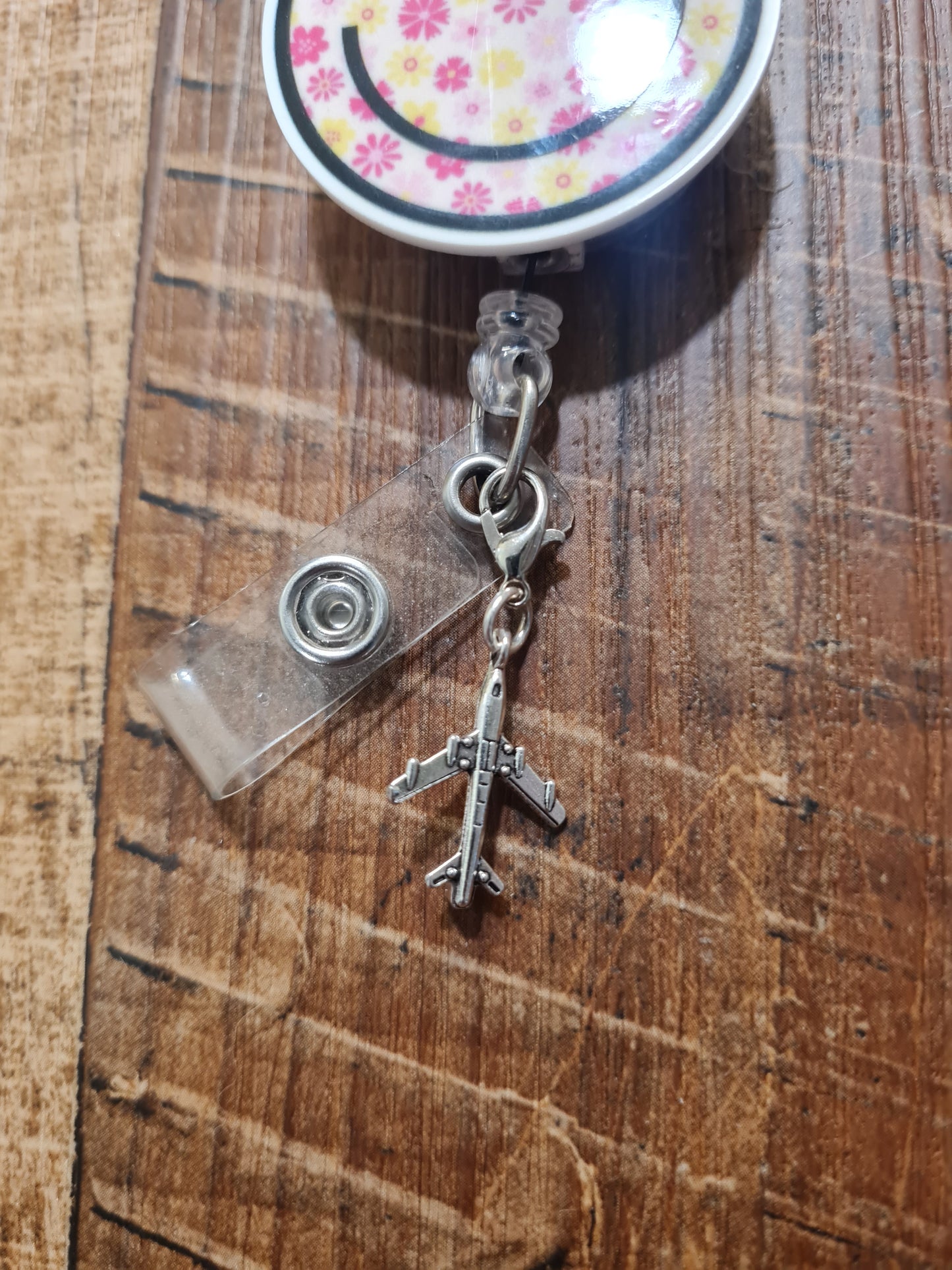 Airplane Jet ID Badge Reel Charm - Silver Aviation Lanyard Accessory for Pilots, Flight Attendants, and Aerospace Engineers