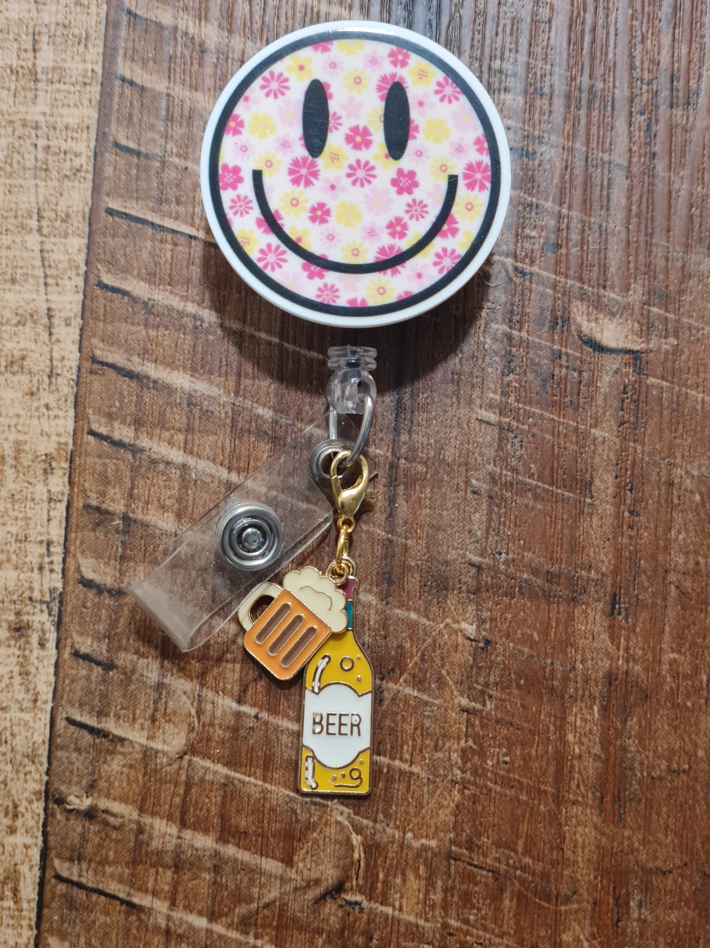Beer Bottle, Wine Bottle and Glass ID Badge Reel Charm - Cute Sparkling Wine Accessory for Nurses, Teachers, and Office Staff