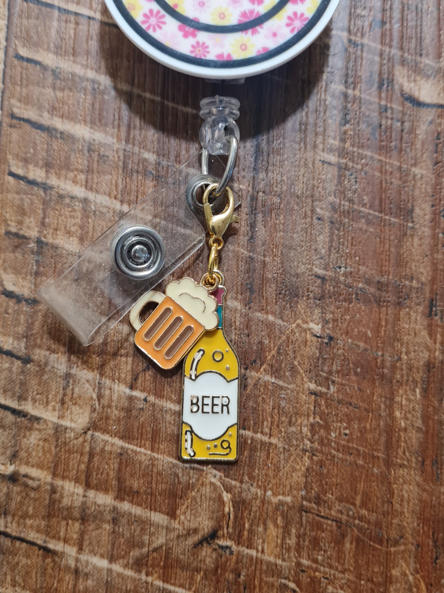 Beer Bottle, Wine Bottle and Glass ID Badge Reel Charm - Cute Sparkling Wine Accessory for Nurses, Teachers, and Office Staff