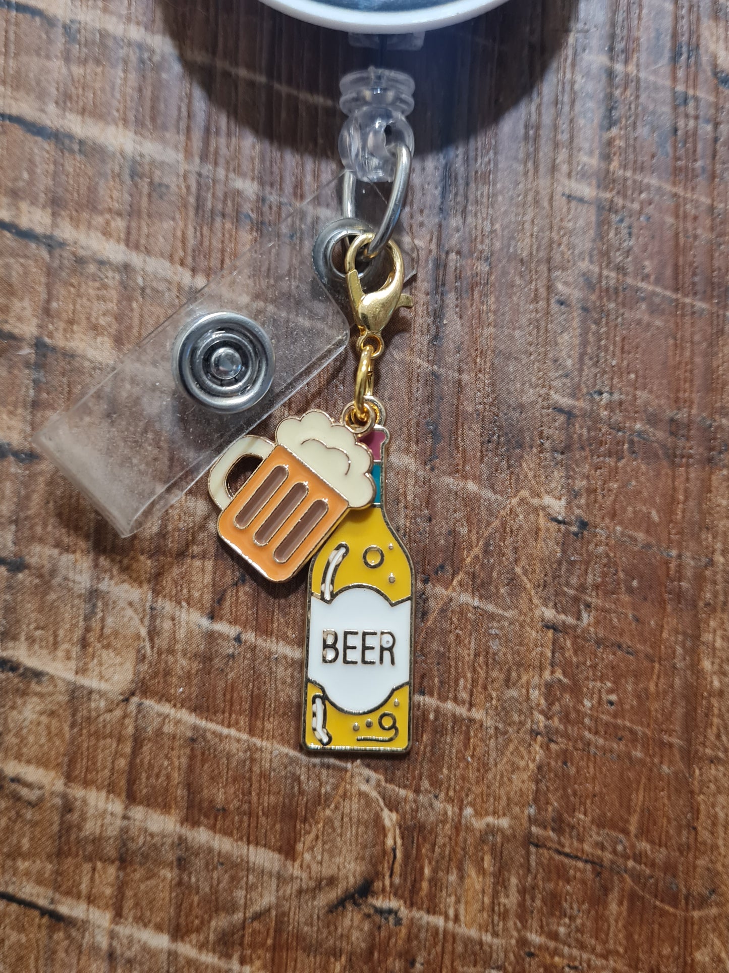 Beer Bottle, Wine Bottle and Glass ID Badge Reel Charm - Cute Sparkling Wine Accessory for Nurses, Teachers, and Office Staff
