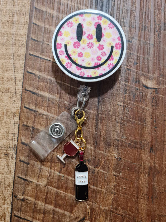 Beer Bottle, Wine Bottle and Glass ID Badge Reel Charm - Cute Sparkling Wine Accessory for Nurses, Teachers, and Office Staff
