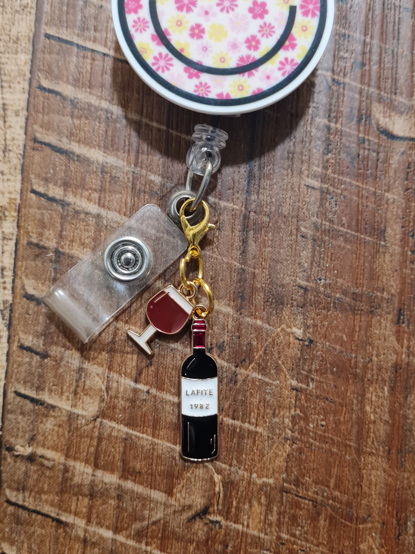 Beer Bottle, Wine Bottle and Glass ID Badge Reel Charm - Cute Sparkling Wine Accessory for Nurses, Teachers, and Office Staff