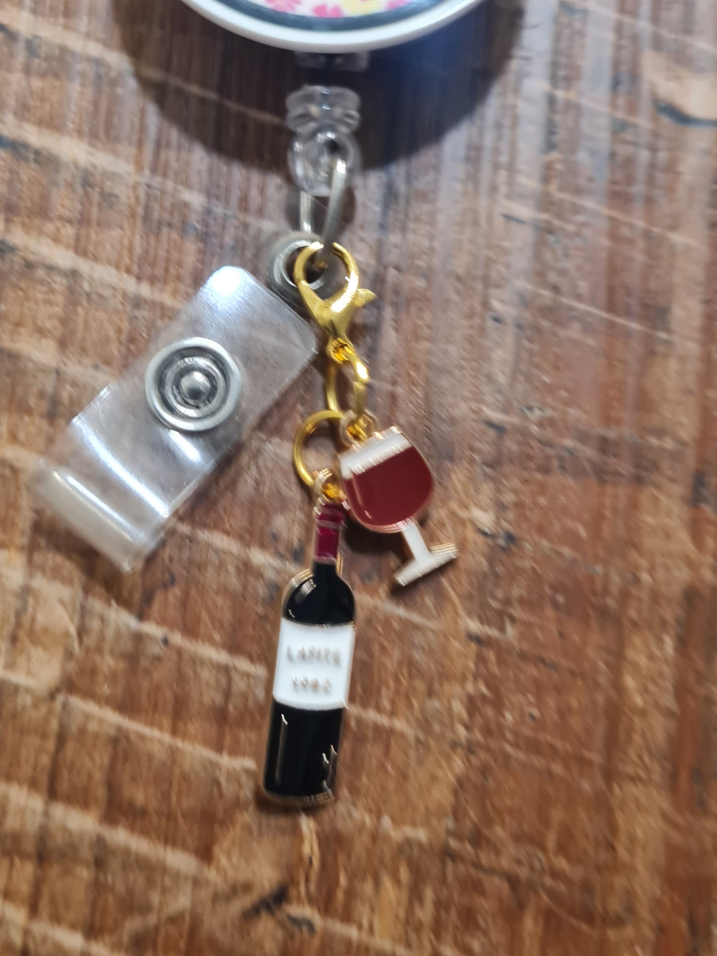 Beer Bottle, Wine Bottle and Glass ID Badge Reel Charm - Cute Sparkling Wine Accessory for Nurses, Teachers, and Office Staff