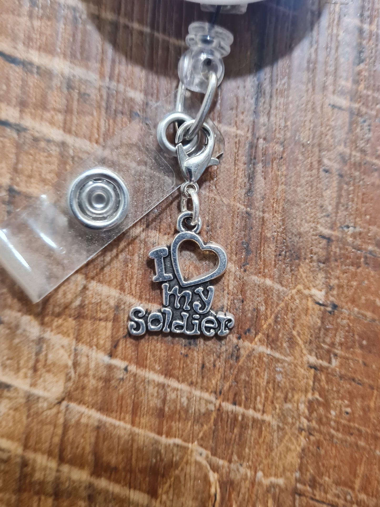 I Love My Soldier ID Badge Reel Charm - Military Pride Accessory for Army, Navy, Air Force, and Marines Spouses & Parents