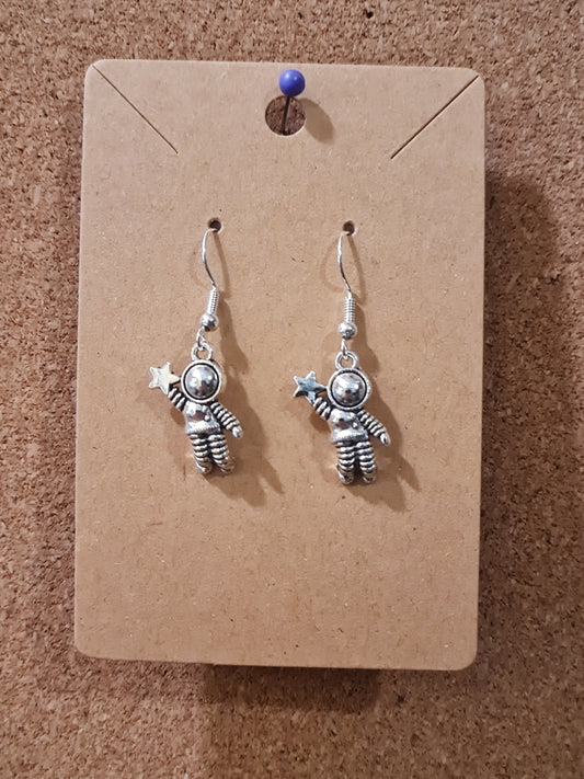 Silver Astronaut Earrings with Stainless Fish Hook Posts