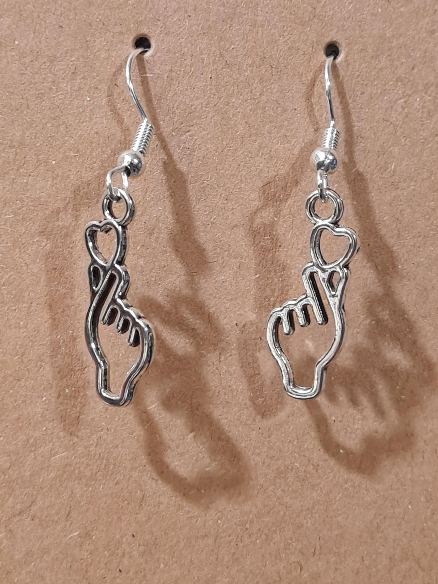 Finger Heart Earrings ~ Stainless Fish Hook Posts ~