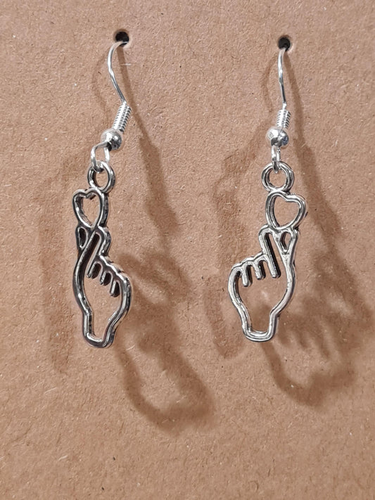 Finger Heart Earrings ~ Stainless Fish Hook Posts ~