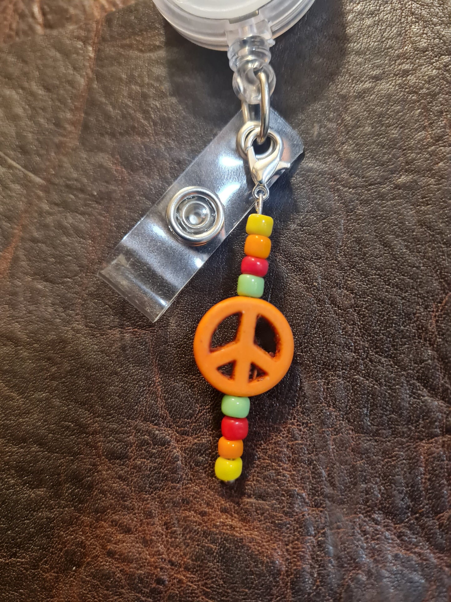 Beaded Peace Sign ~ ID Badge Reel Charm ~ Custom Made Charms ~ Badge Buddy ~ Badge Accessories