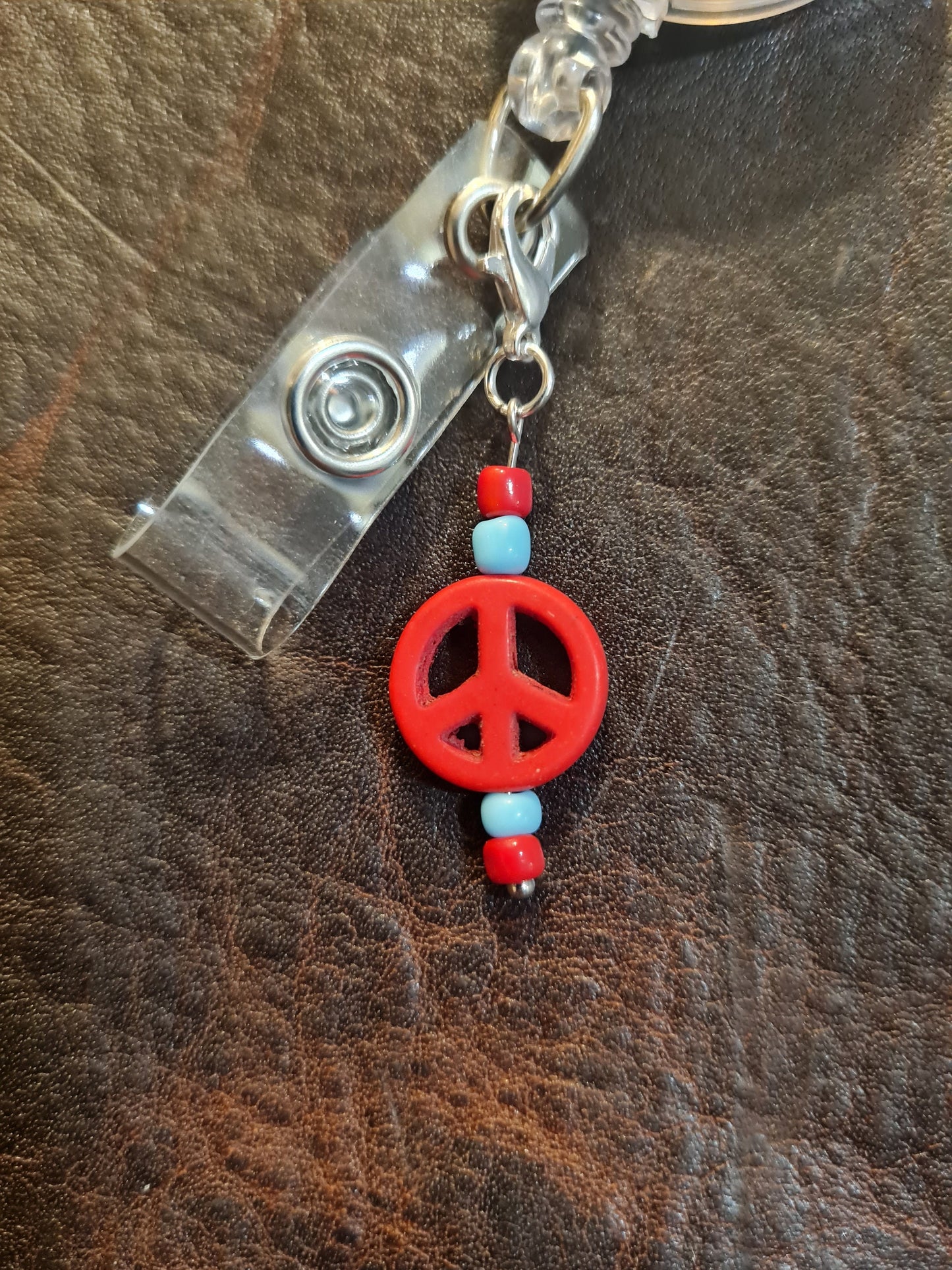 Beaded Peace Sign ~ ID Badge Reel Charm ~ Custom Made Charms ~ Badge Buddy ~ Badge Accessories