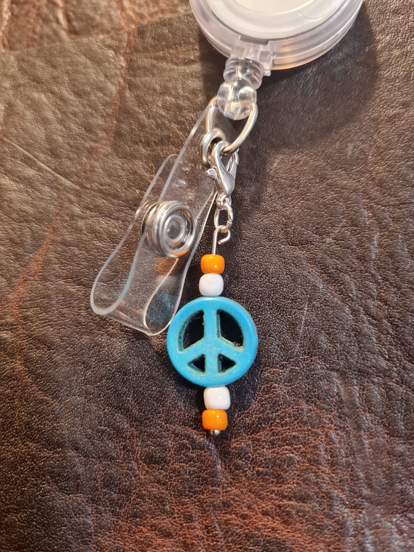 Beaded Peace Sign ~ ID Badge Reel Charm ~ Custom Made Charms ~ Badge Buddy ~ Badge Accessories