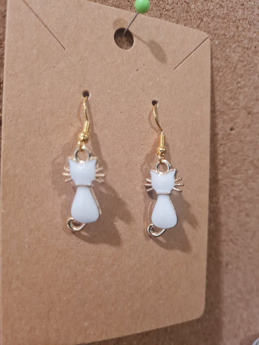 Small White Cat Earrings ~ Stainless Fish Hook Posts ~ Kitty