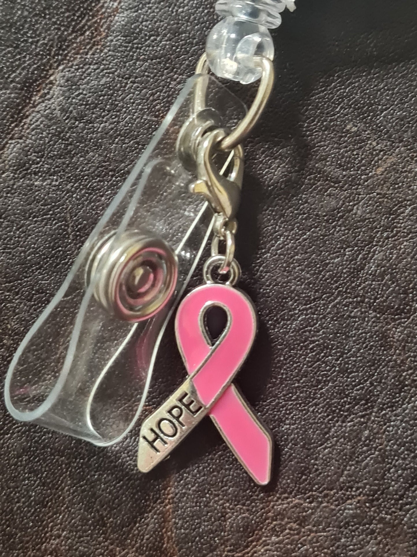 Hope ~ Breast Cancer Awareness ~ ID Badge Reel Charm ~ Custom Made Charms ~ Badge Buddy ~ Badge Accessories