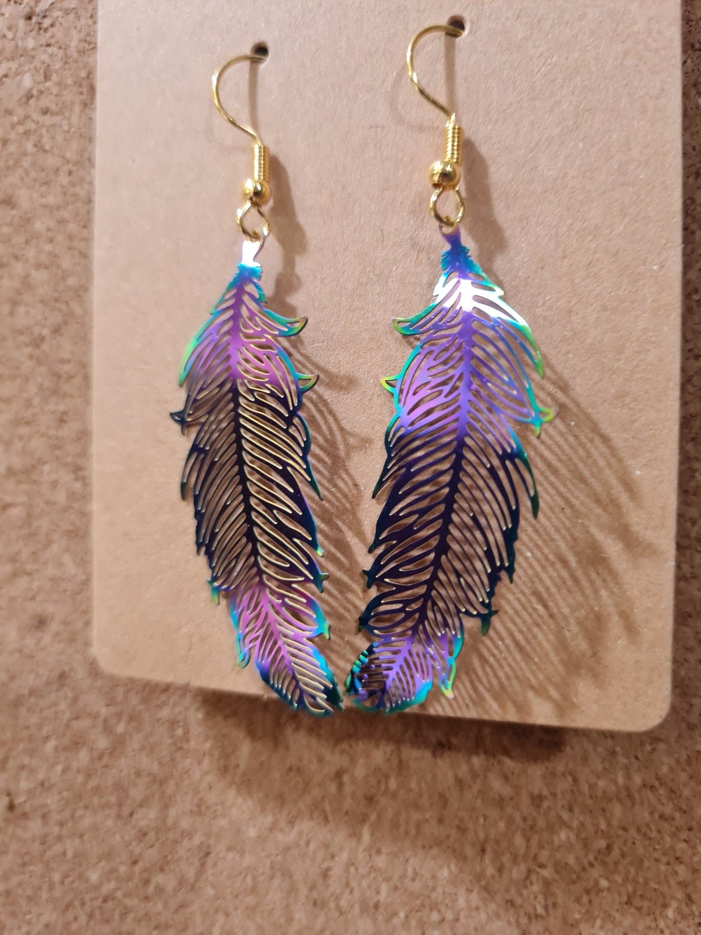 Metal Feather Earrings ~ Stainless Fish Hook Posts