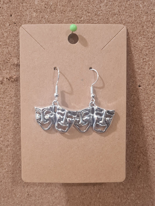 Comedy & Tragedy Mask Earrings ~ Stainless Fish Hook Posts