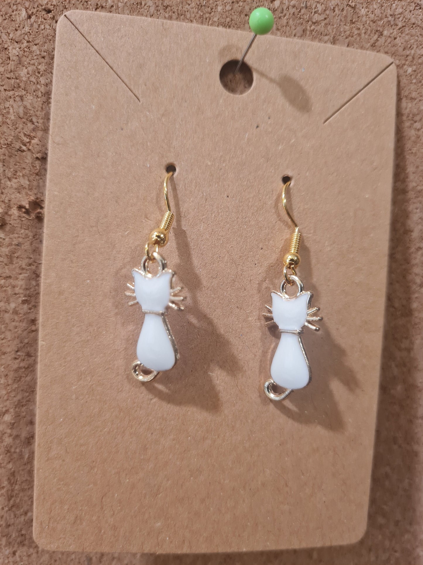 Small White Cat Earrings ~ Stainless Fish Hook Posts ~ Kitty