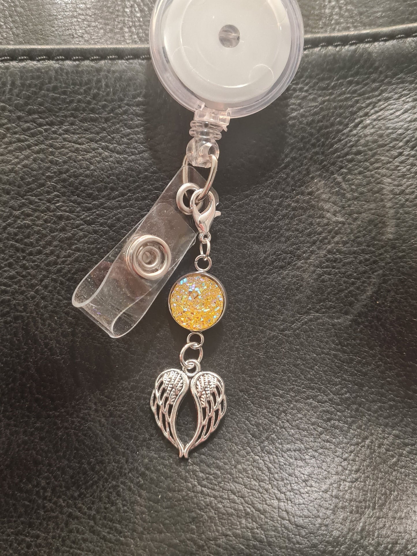 Angel Wings ~ Sparkling Charm ~ ID Badge Reel Charm ~ Custom Made Charms ~ Badge Buddy ~ Badge Accessories