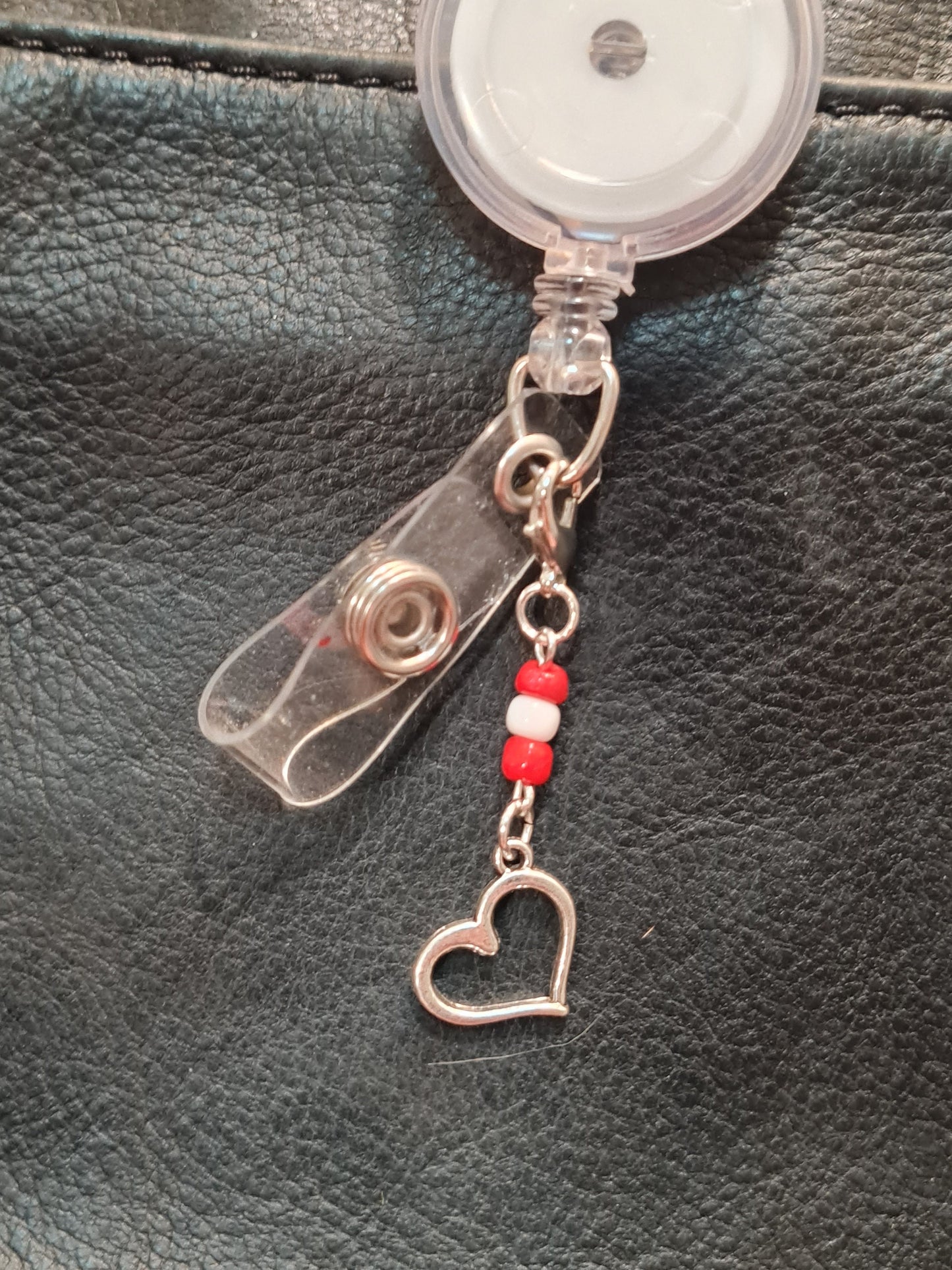 Beaded Heart ~ ID Badge Reel Charm ~ Custom Made Charms  ~ Badge Buddy ~ Badge Accessories ~ Valentine ~ Badge Charm