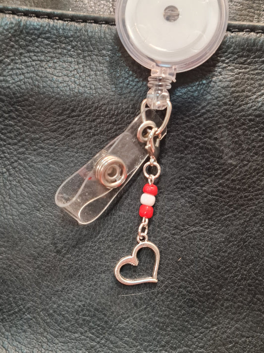 Beaded Heart ~ ID Badge Reel Charm ~ Custom Made Charms  ~ Badge Buddy ~ Badge Accessories ~ Valentine ~ Badge Charm