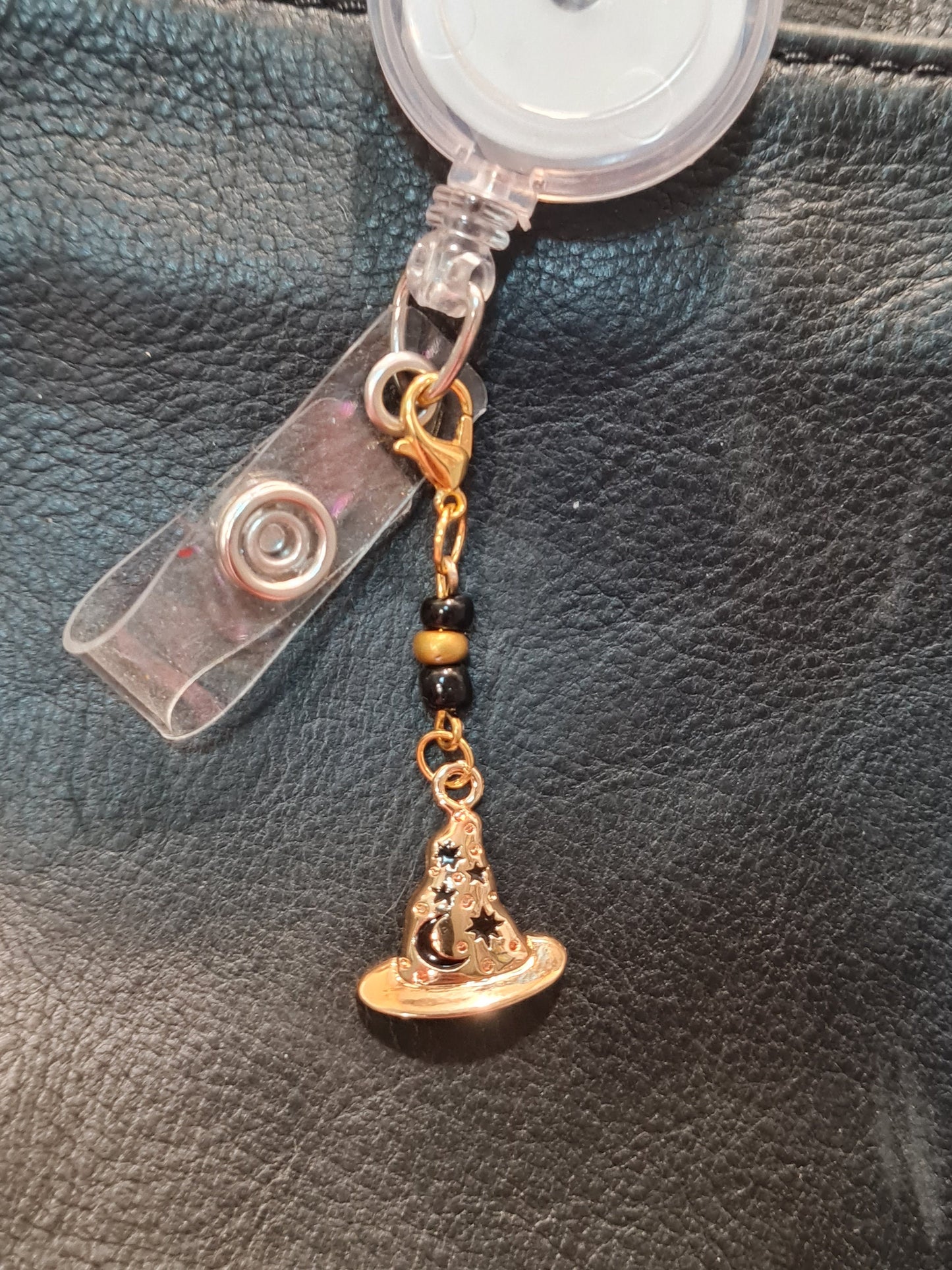 Beaded Wizard ~ ID Badge Reel Charm ~ Custom Made Charms  ~ Badge Buddy ~ Badge Accessories ~ Wizards Hat ~ Badge Charm