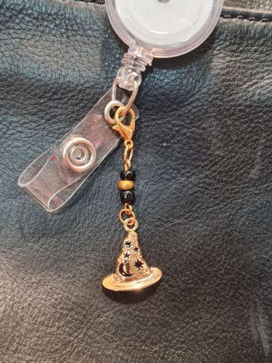 Beaded Wizard ~ ID Badge Reel Charm ~ Custom Made Charms  ~ Badge Buddy ~ Badge Accessories ~ Wizards Hat ~ Badge Charm