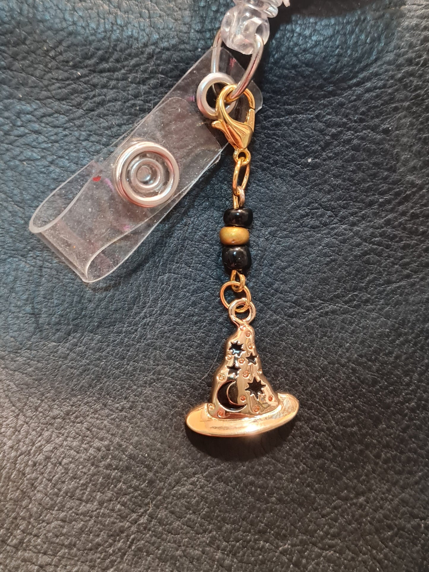 Beaded Wizard ~ ID Badge Reel Charm ~ Custom Made Charms  ~ Badge Buddy ~ Badge Accessories ~ Wizards Hat ~ Badge Charm