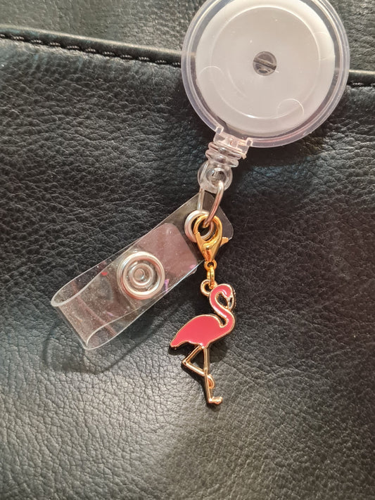 Flamingo ~ ID Badge Reel Charm ~ Custom Made Charms  ~ Badge Buddy ~ Badge Accessories ~ Beach Theme ~ Badge Charm