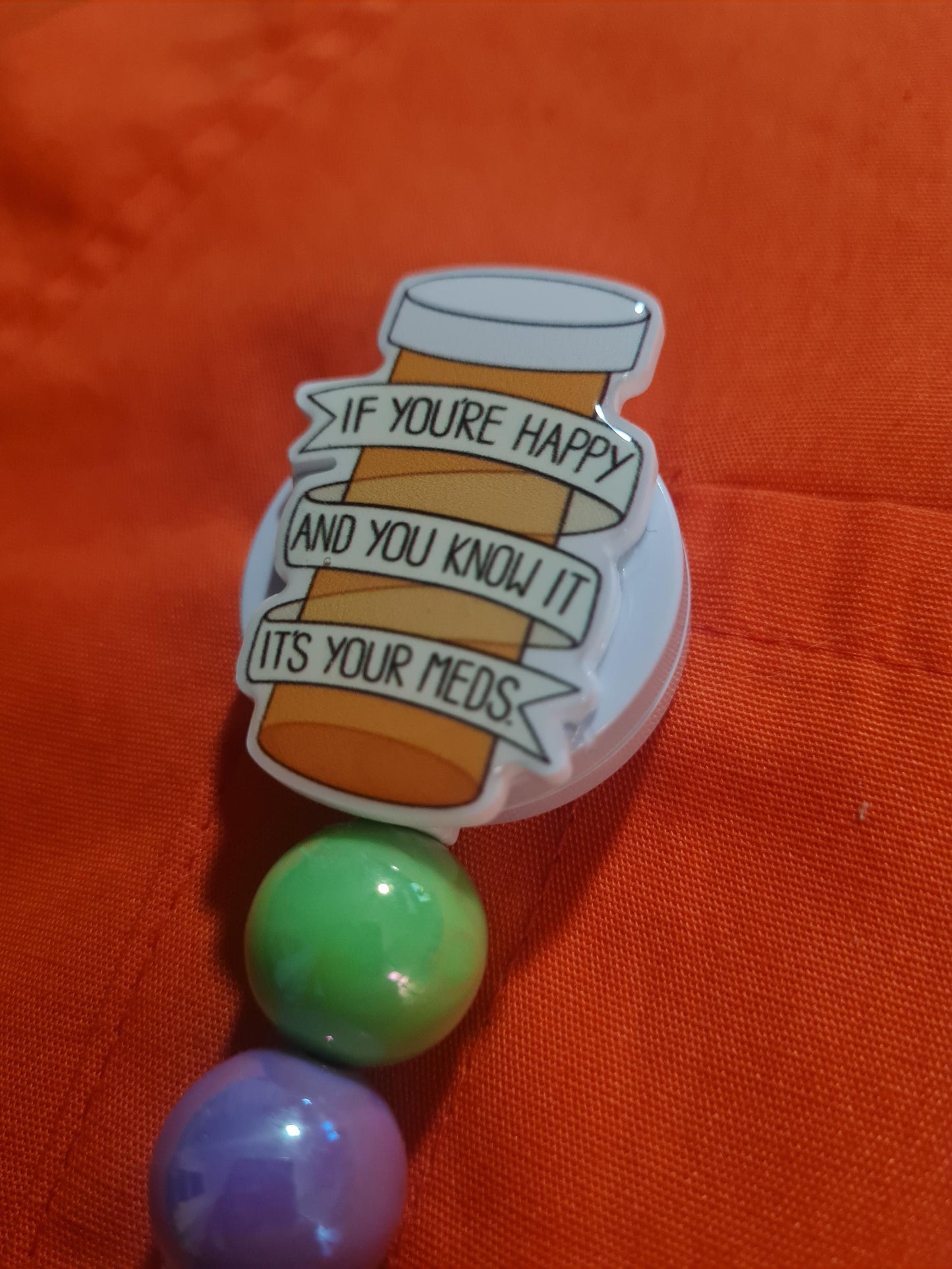 Happy Pills Badge Reel ~ ID Badge Reel ~ Health Care Badge Reel ~ Medical Badge Reel ~ RN Badge Reel ~ Pharmacy ~ RX Badge Reel ~ Nurse Reel