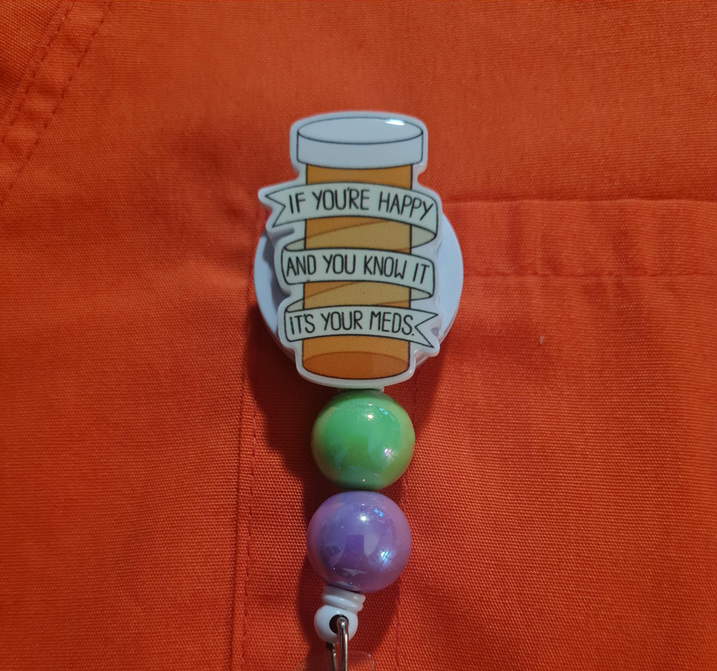 Happy Pills Badge Reel ~ ID Badge Reel ~ Health Care Badge Reel ~ Medical Badge Reel ~ RN Badge Reel ~ Pharmacy ~ RX Badge Reel ~ Nurse Reel