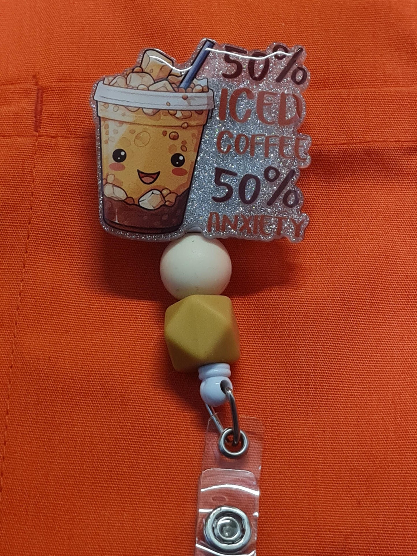 50% Iced Coffee 50 percent Anxiety Badge Reel ~  Health Care Badge Reel ~ Work Badge ~ Medical Badge Reel ~ Iced Coffee Badge Reel ~ RN Reel