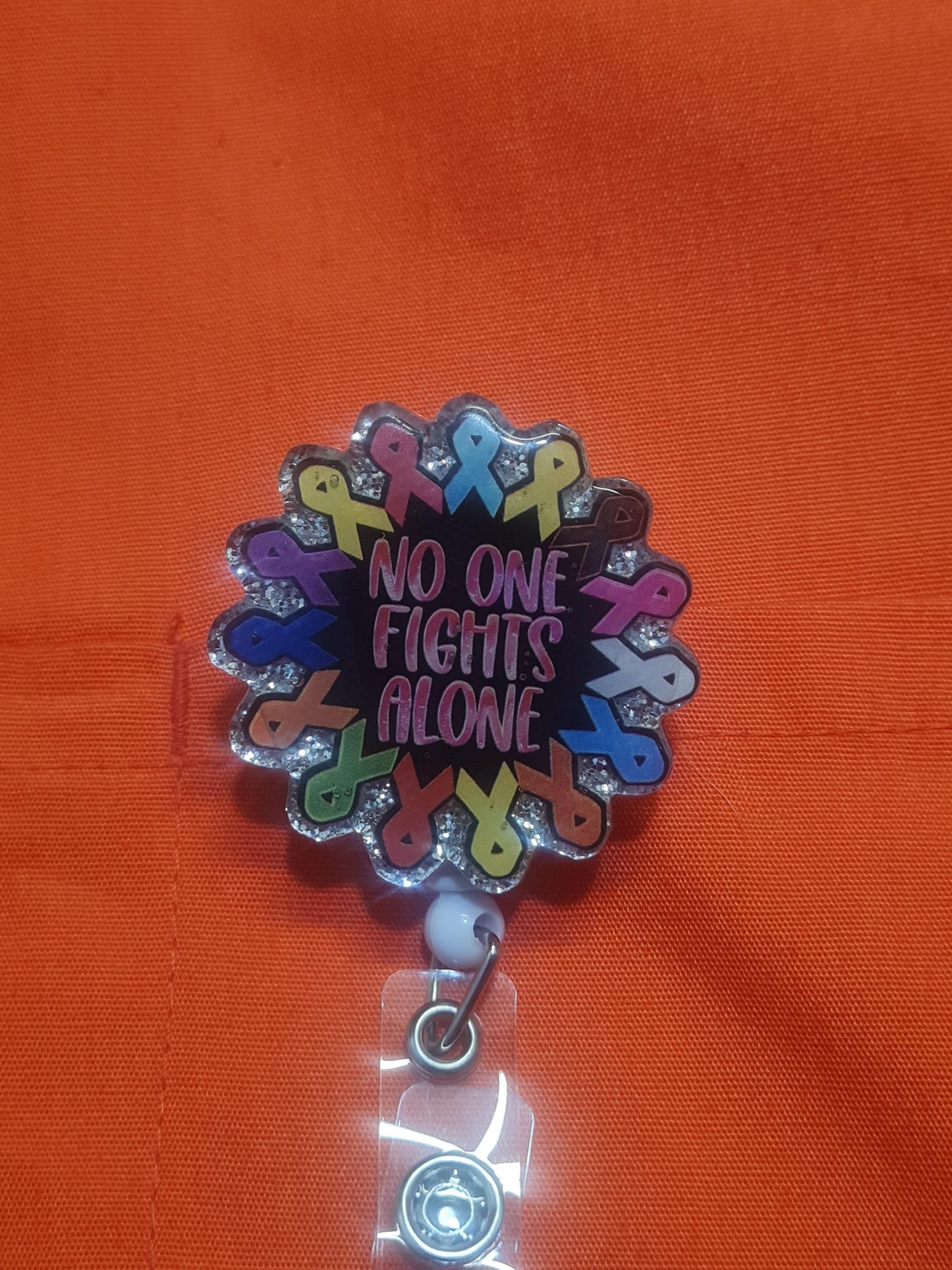 Cancer Awareness Badge Reel ~ ID Badge Reel ~ No One Fights Alone Badge Reel ~ RT ~ Together We Fight ~ Work Badge ~ Medical Badge Reel
