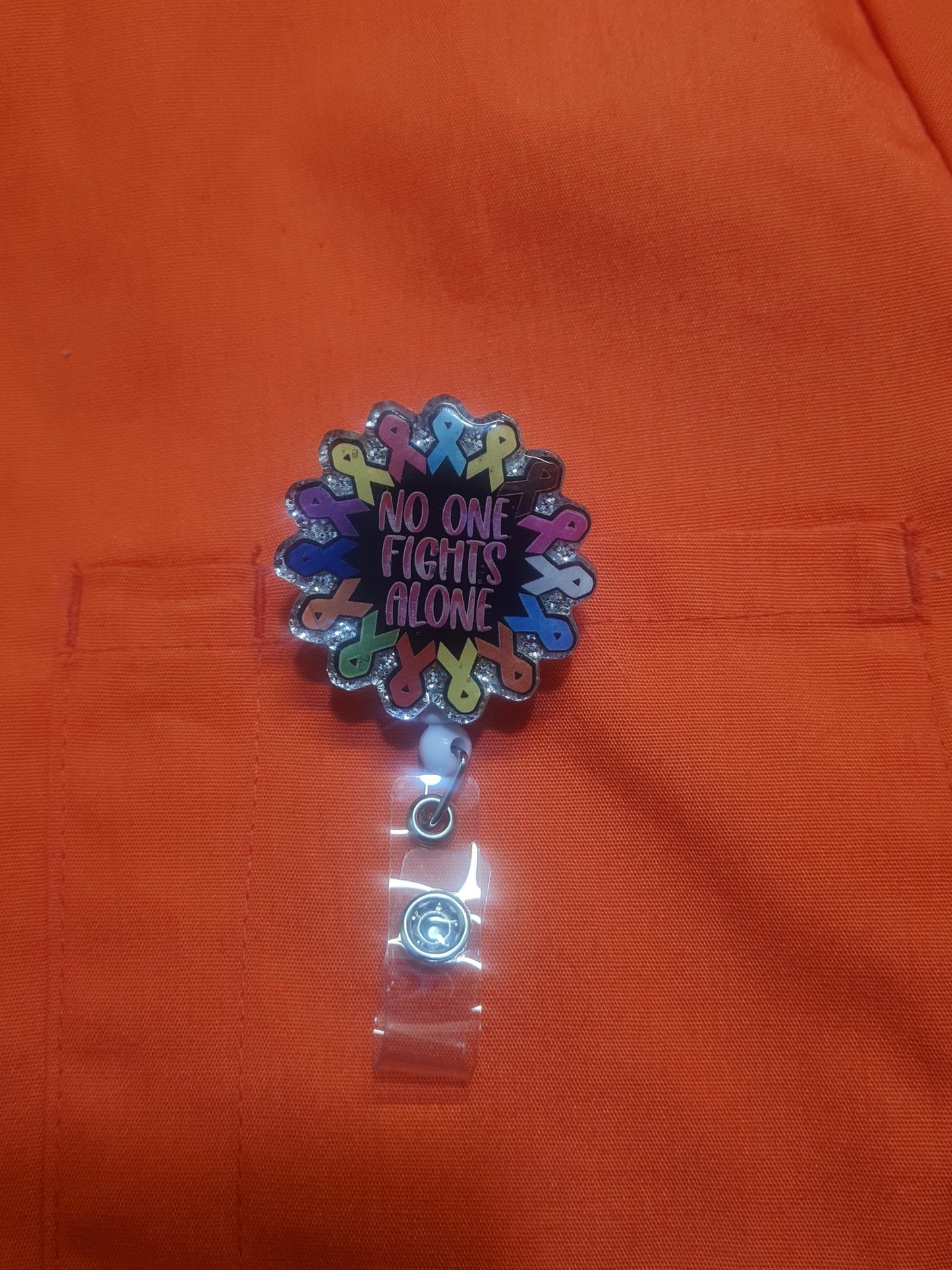 Cancer Awareness Badge Reel ~ ID Badge Reel ~ No One Fights Alone Badge Reel ~ RT ~ Together We Fight ~ Work Badge ~ Medical Badge Reel