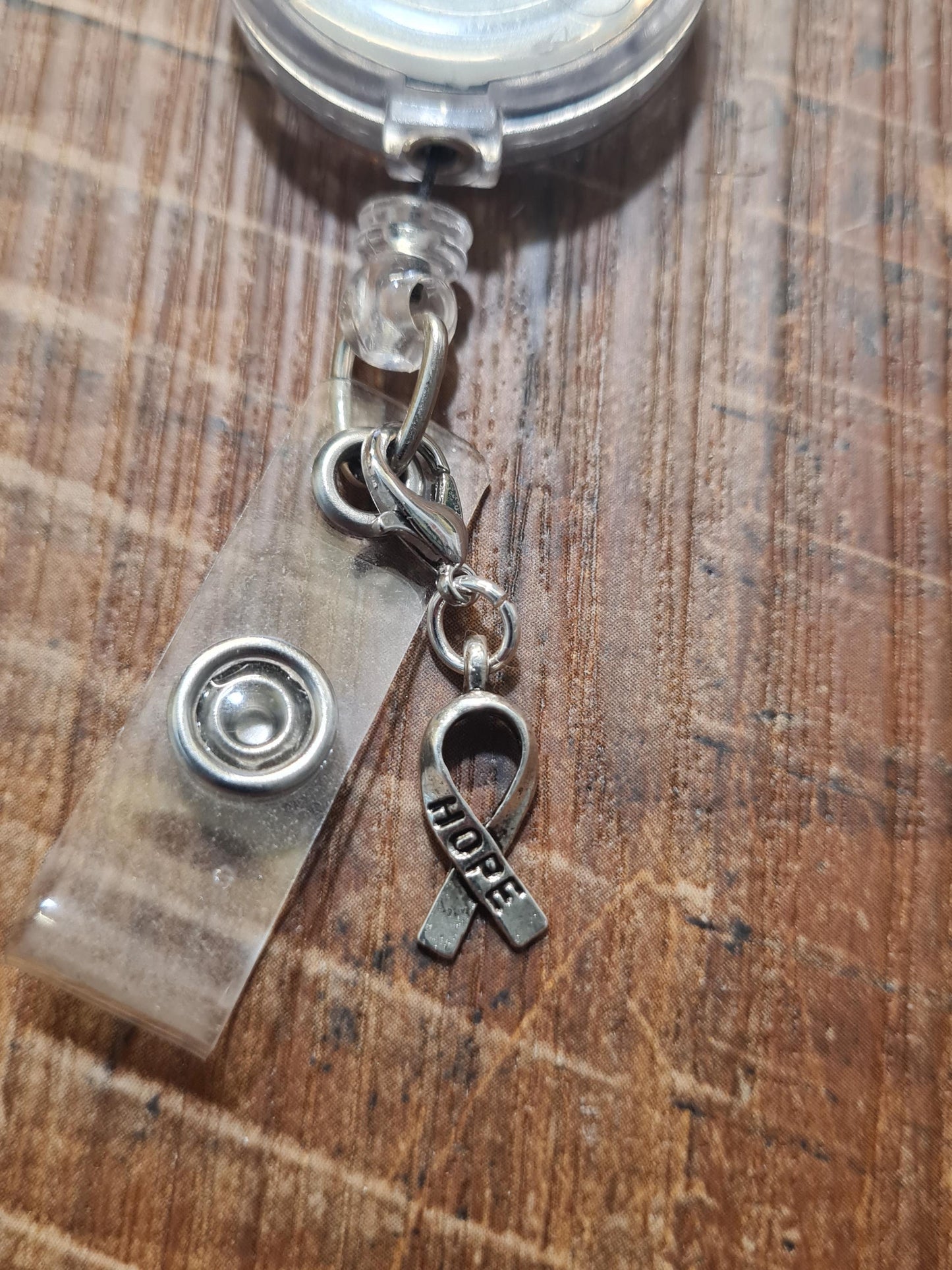 Hope ~ Breast Cancer Awareness ~ ID Badge Reel Charm ~ Custom Made Charms ~ Badge Buddy ~ Badge Accessories