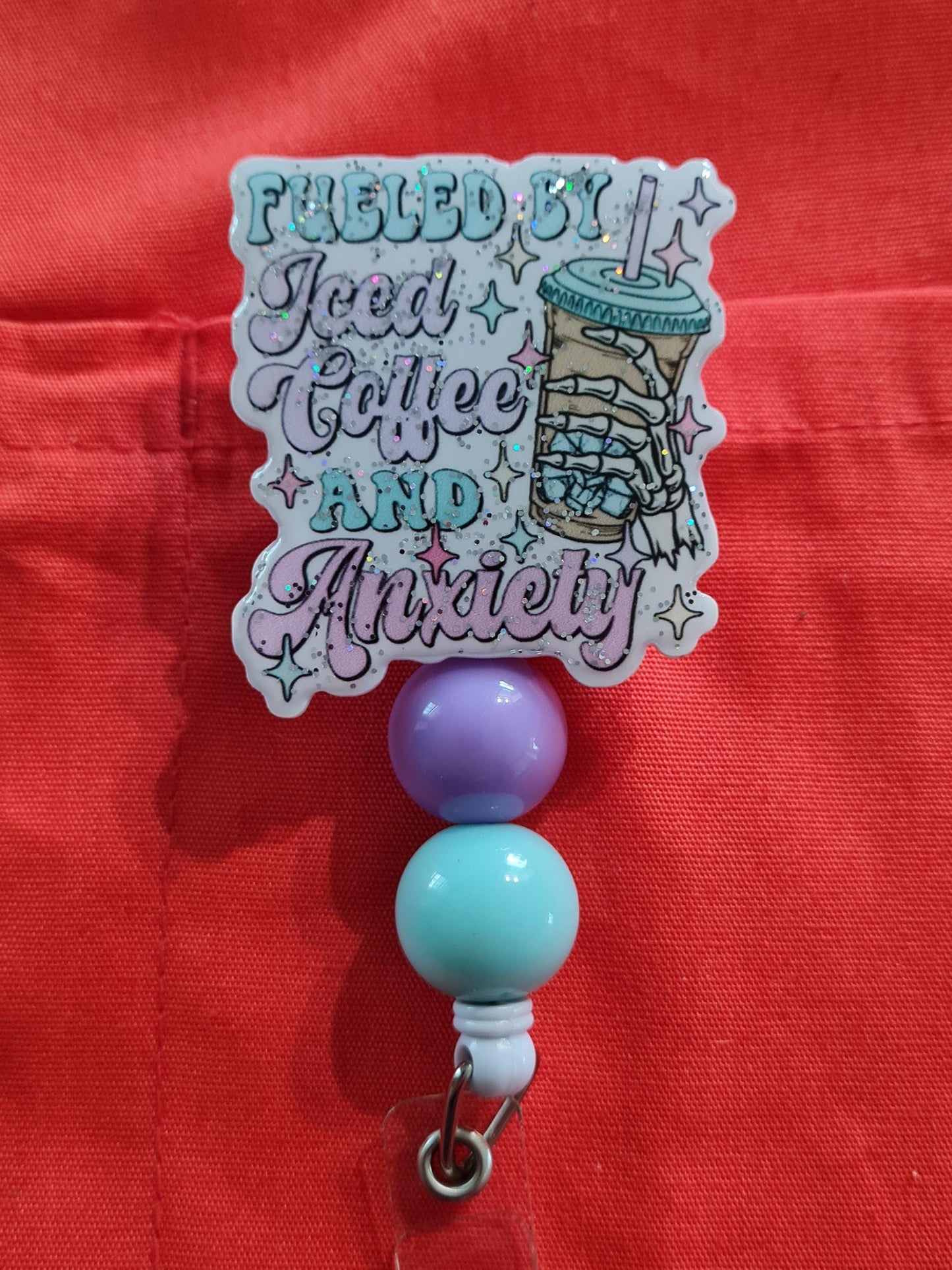 Iced Coffee Badge Reel ~  Health Care Badge Reel ~ Medical Badge Reel ~ Fueled By Iced Coffee Badge Reel ~ RN Reel ~ Coffee Lover Badge