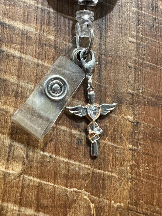 Angel Wings Cross with Stethoscope ~ ID Badge Reel Charm  ~ Badge Accessories ~ Medical Cross ~ Healthcare Cross - Cross with Stethoscope