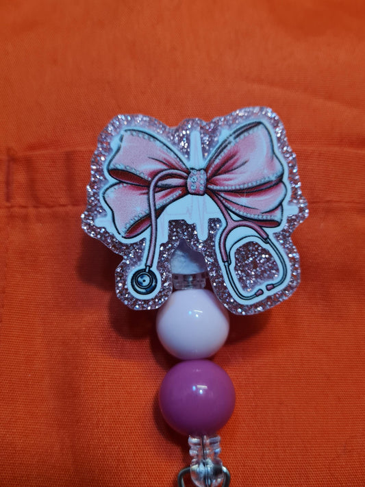 Bow Stethoscope Badge Reel ~ ID Badge Reel ~ Health Care Badge Reel~ Medical Badge Reel~ Girly Nurse Badge Reel ~ Bow  Badge Reel
