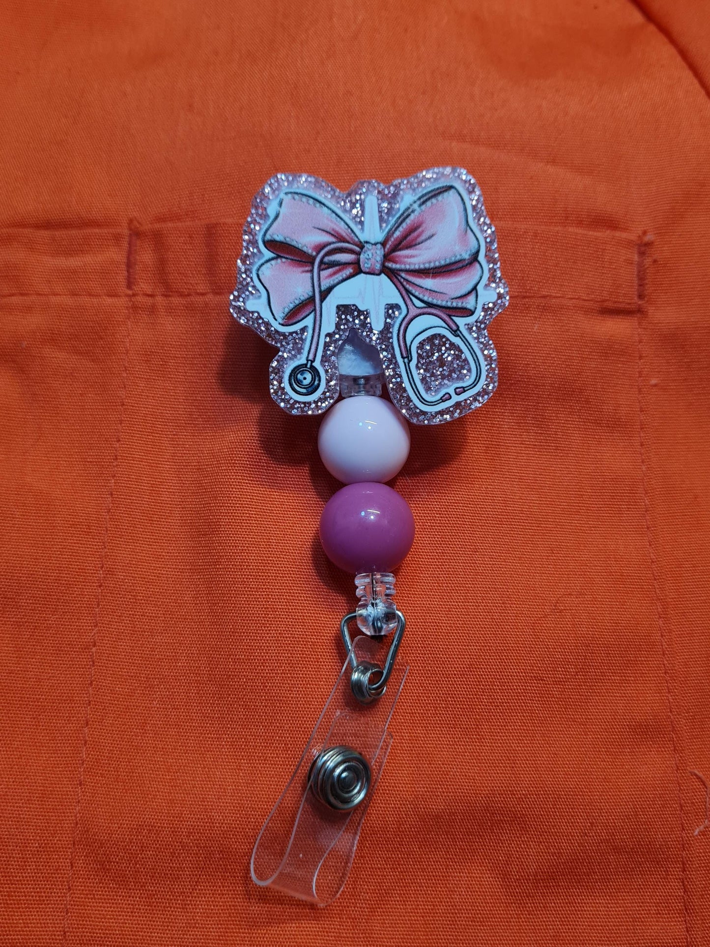 Bow Stethoscope Badge Reel ~ ID Badge Reel ~ Health Care Badge Reel~ Medical Badge Reel~ Girly Nurse Badge Reel ~ Bow  Badge Reel