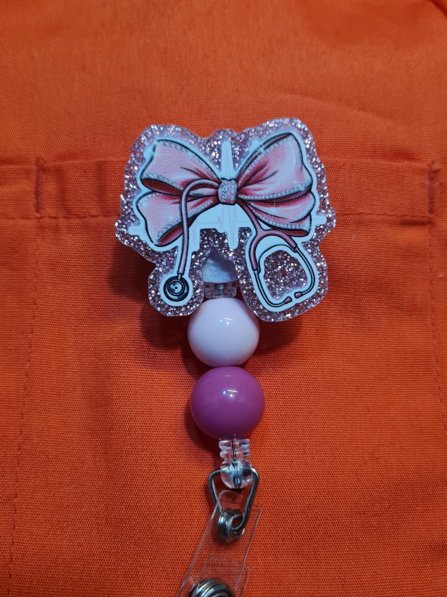 Bow Stethoscope Badge Reel ~ ID Badge Reel ~ Health Care Badge Reel~ Medical Badge Reel~ Girly Nurse Badge Reel ~ Bow  Badge Reel