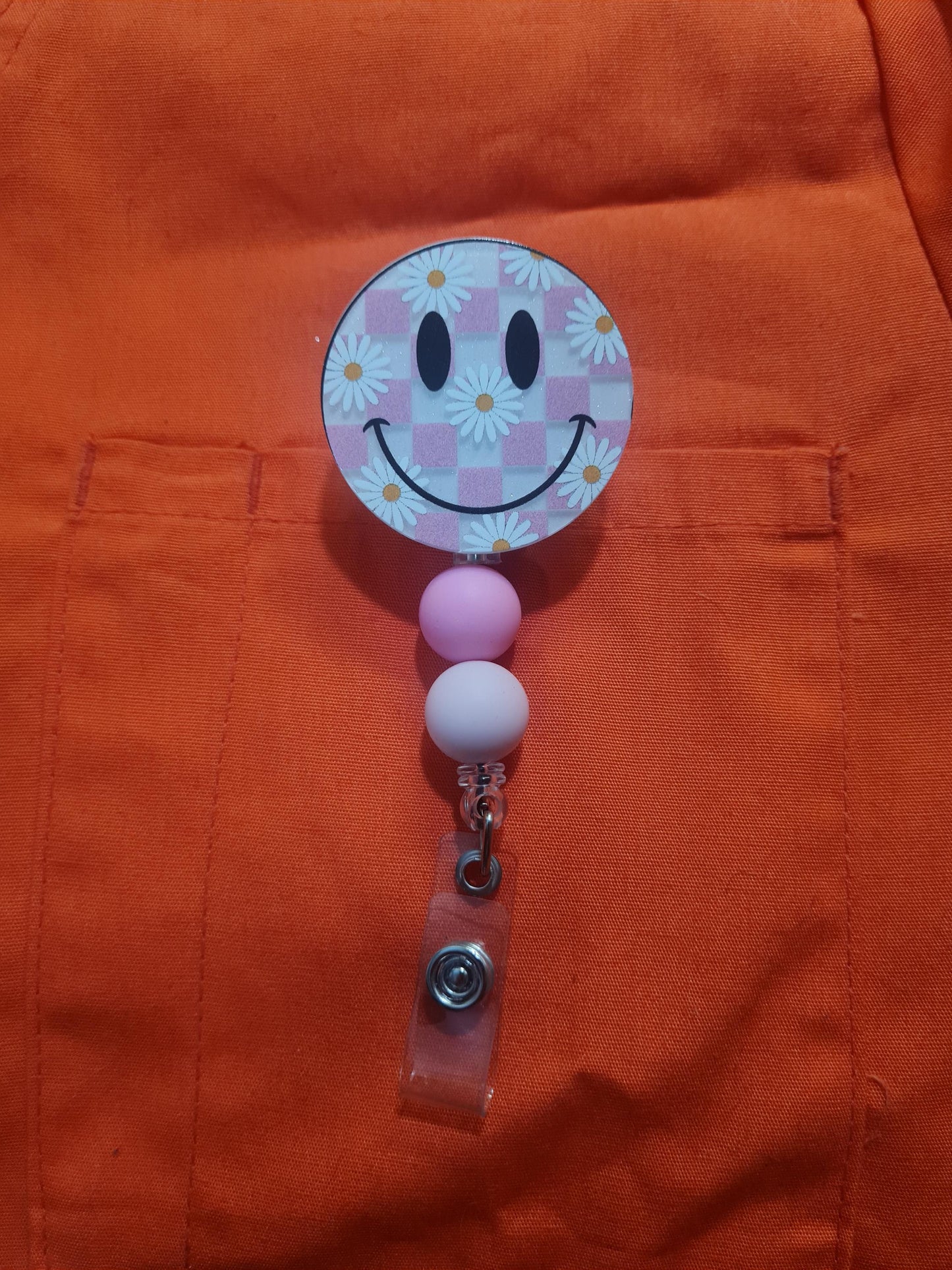 Smiley Face Badge Reel ~ ID Badge Reel ~ Work Badge~ Medical Badge Reel ~ RN Badge Reel ~ Nurse Badge Reel ~ Smiley Face Daisy Badge Reel