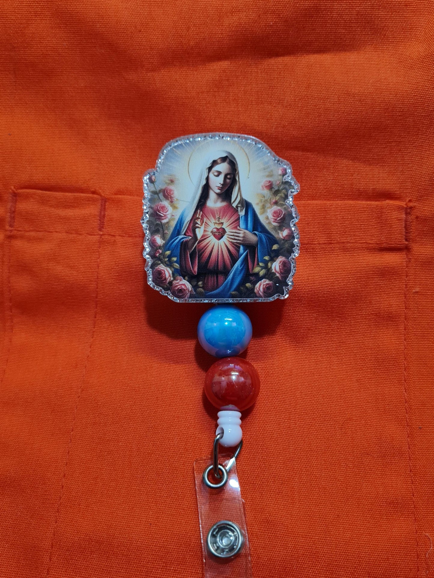 Virgin Mary Badge Reel ~ ID Badge Reel ~ Catholic Badge Reel ~ Religious Badge Reel ~ Nurse Badge Reel ~ Mother Mary ~ Madonna~ Badge Reel