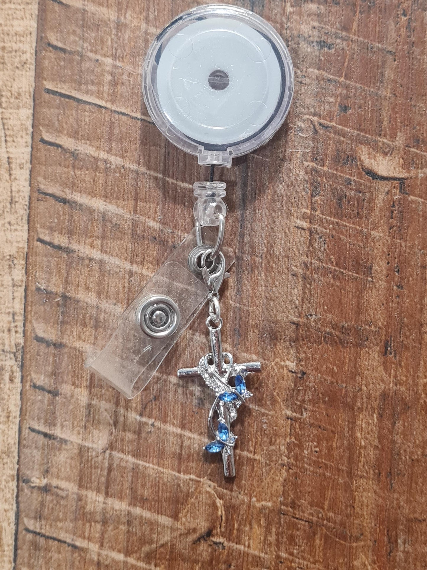 "Faith & Transformation" Stoned Cross with Butterfly Badge Charm - Spiritual ID Flair for Nurses and Chaplains - Symbolic Christian Jewelry Gift