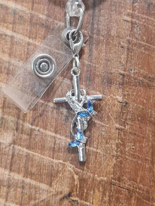 Stone Cross with Butterflies ~ ID Badge Reel Charm ~ Custom Made Charms ~ Badge Buddy ~ Badge Accessories ~ Christian Badge Charm